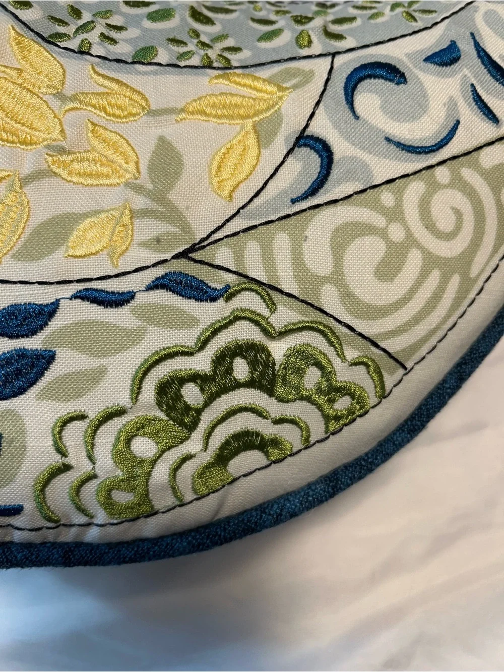 Patchwork Bird Accent Pillow in Blue, Green & Yellow
